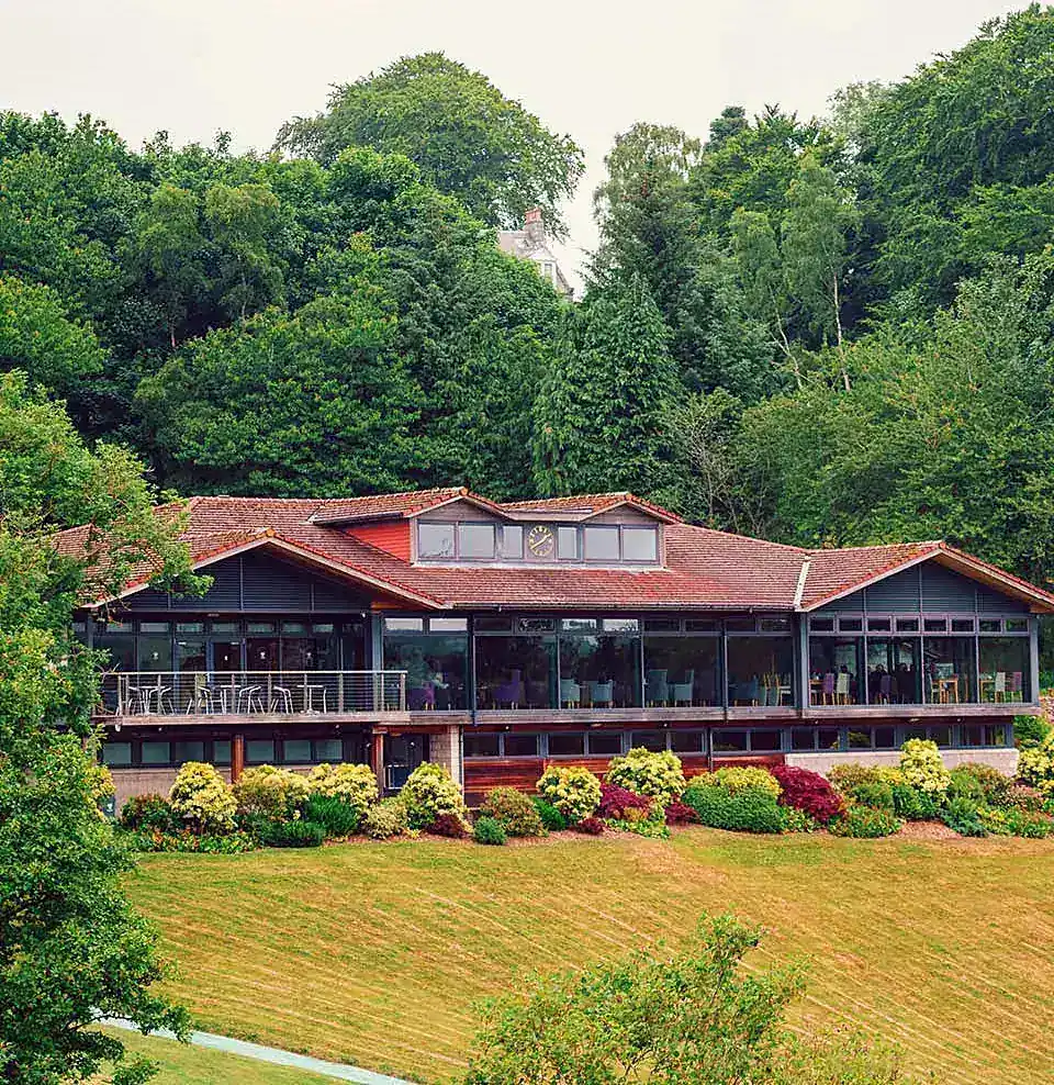 Clubhouse and landscaped gardens at Deeside Golf Club