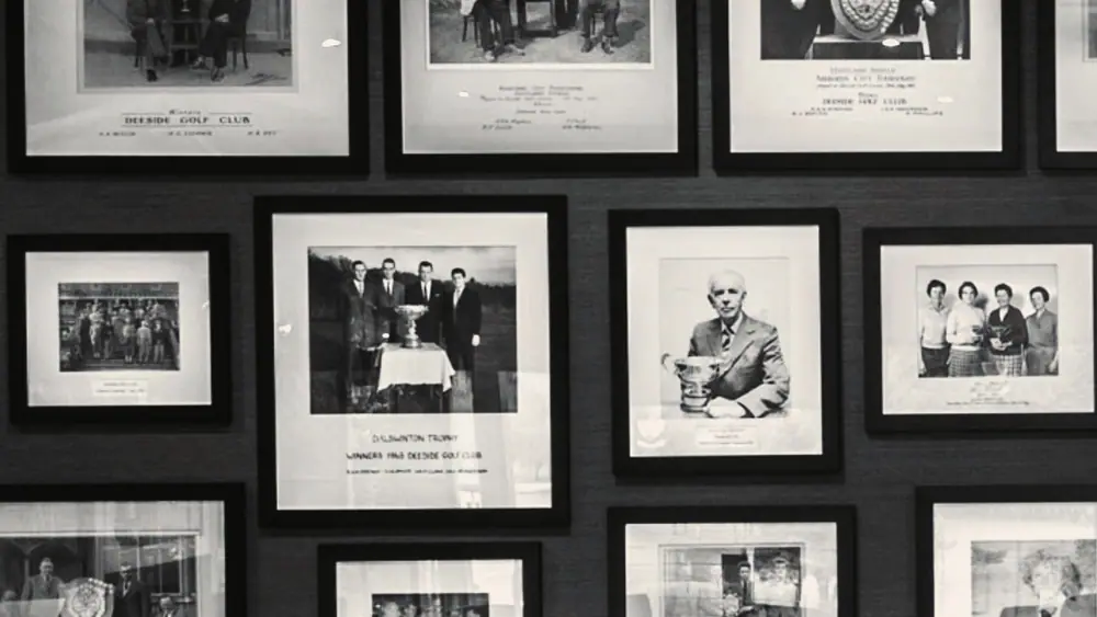 Framed photographs in the clubhouse