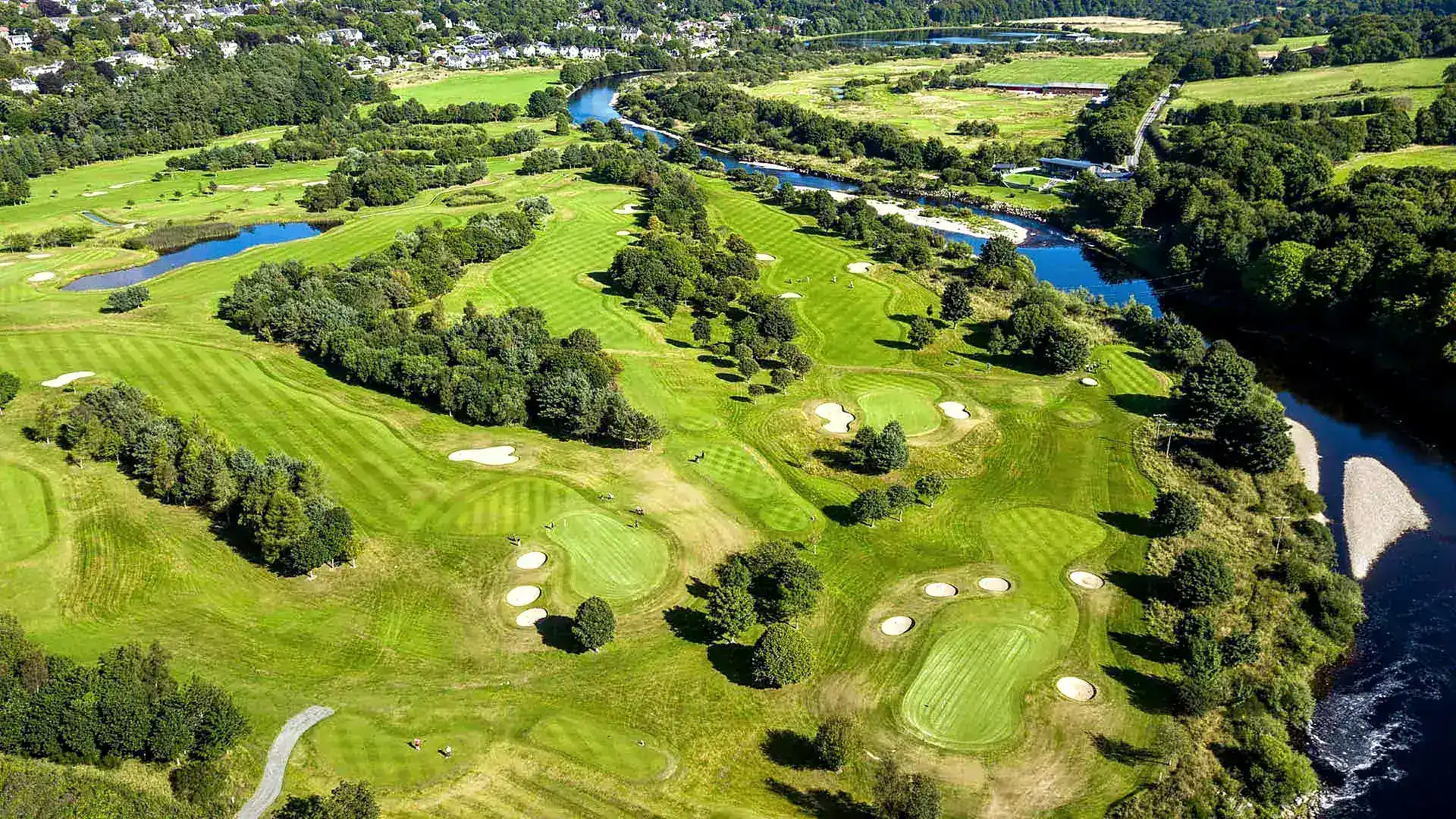 Aerial view of the Haughton Course beside the River Dee